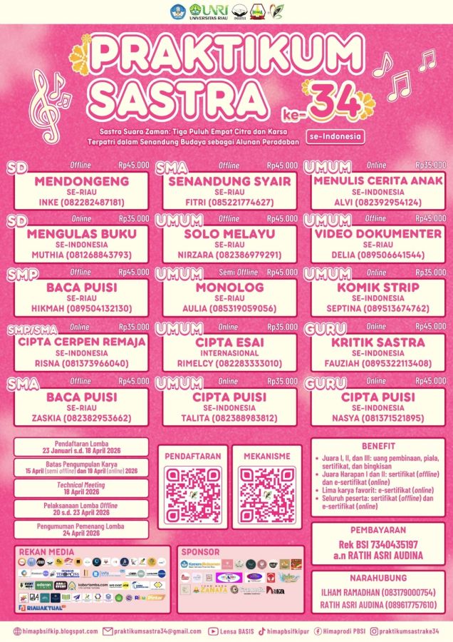 Praktikum Sastra ke-34 FKIP Universitas Riau Siap Digelar